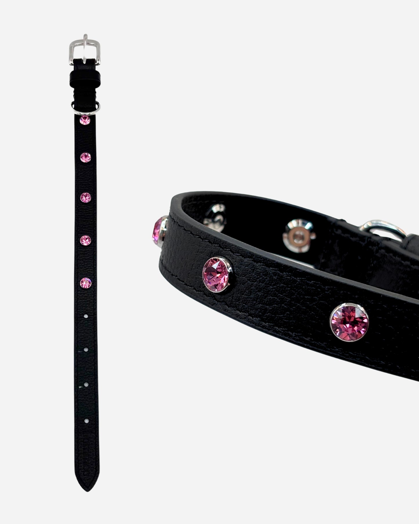 Paw Power Crystal Leather Collar | Black + Pink