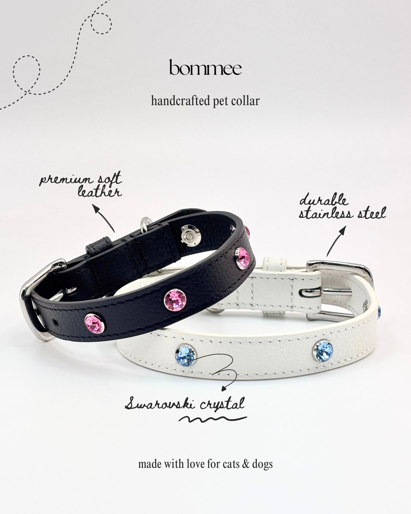 Paw Power Crystal Leather Collar | Black + Pink