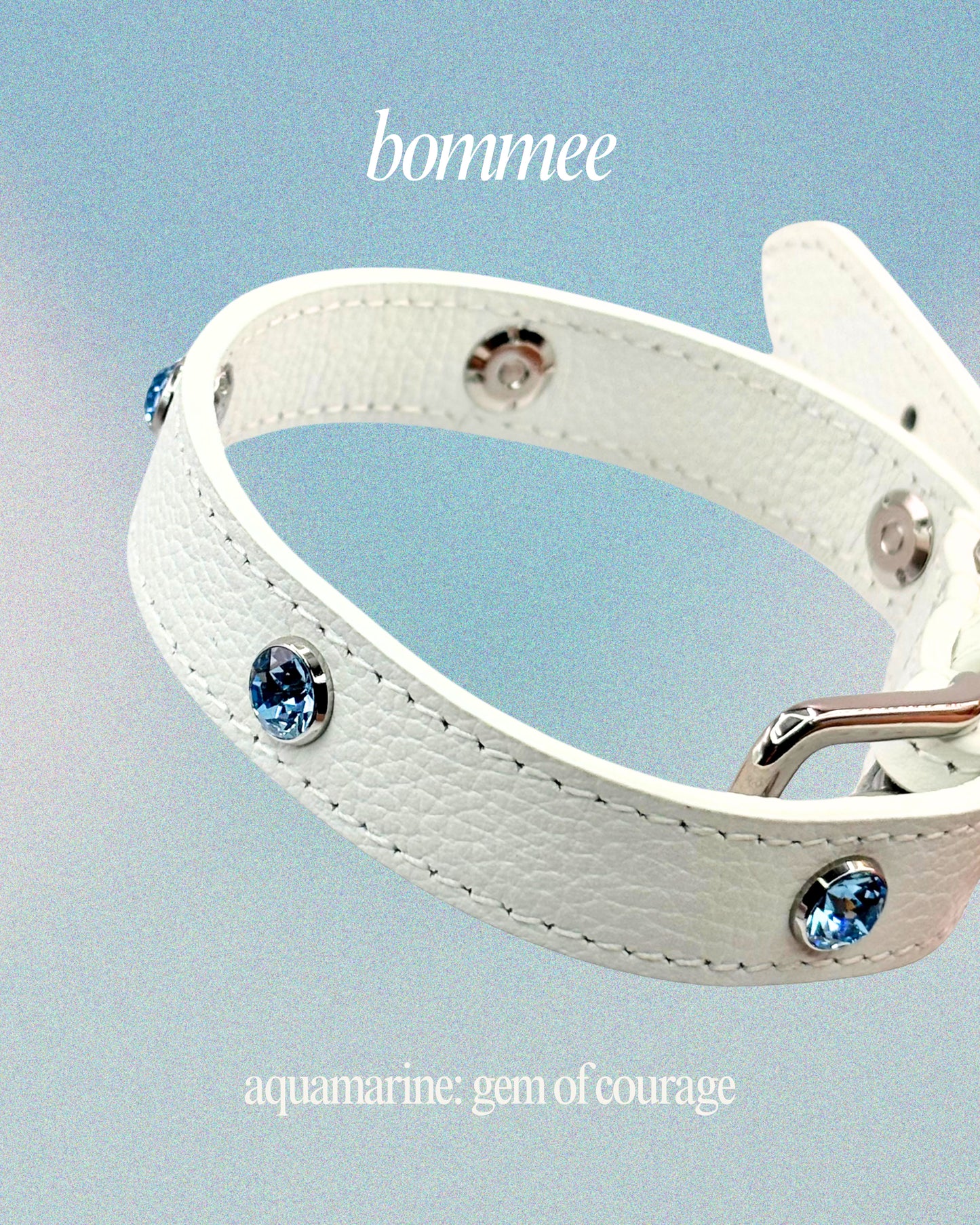 Paw Power Crystal Leather Collar | White + Blue