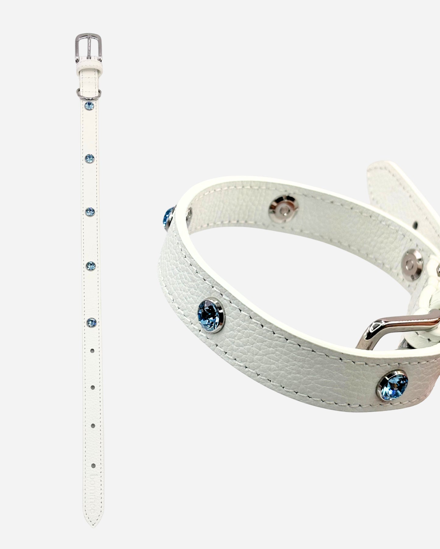 Paw Power Crystal Leather Collar | White + Blue