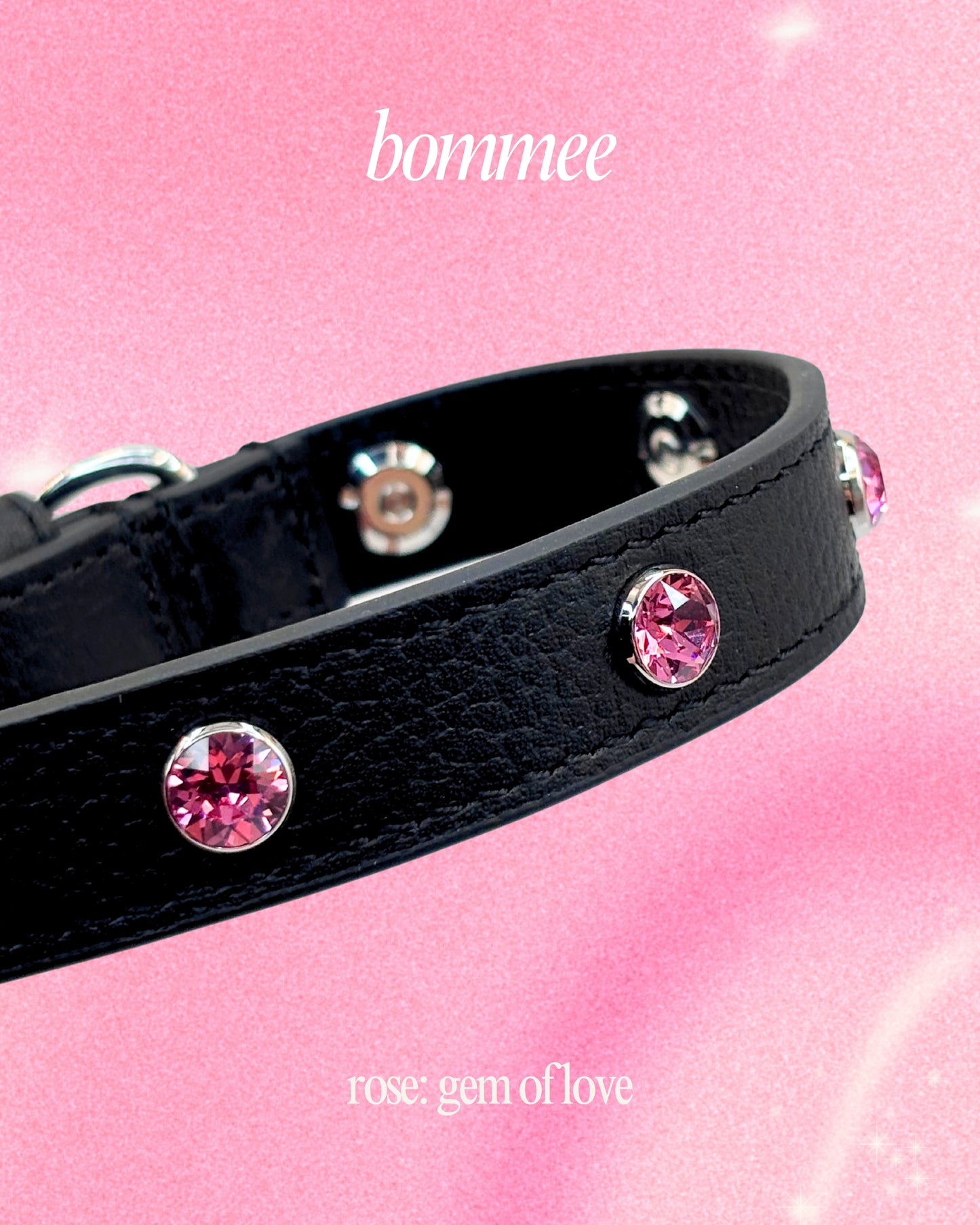 Paw Power Crystal Leather Collar | Black + Pink