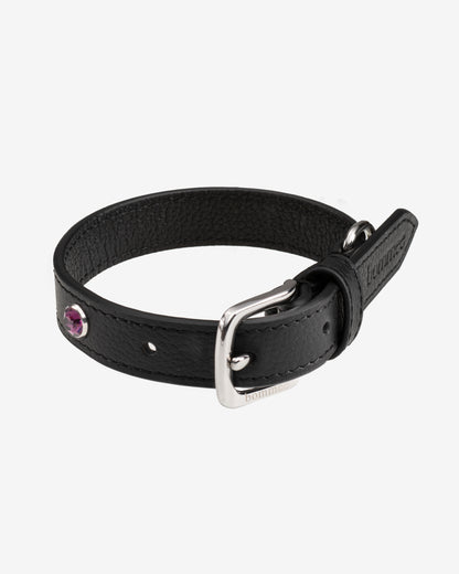 Handcrafted Leather Birthstone Collar | Black + 12 Gem Options)