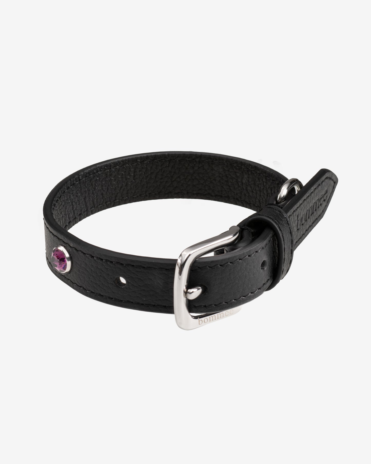 Black Leather Lovee Birthstone Collar | February