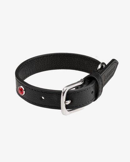 Handcrafted Leather Birthstone Collar | Black + 12 Gem Options)