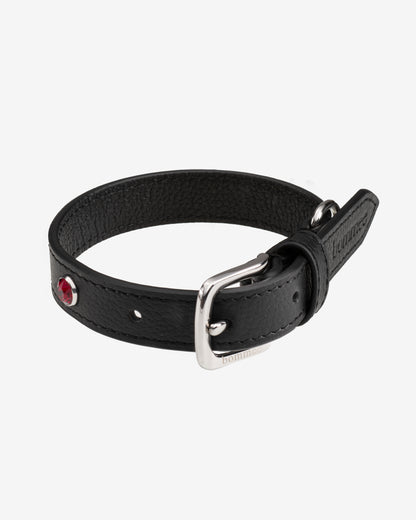 Handcrafted Leather Birthstone Collar | Black + 12 Gem Options)