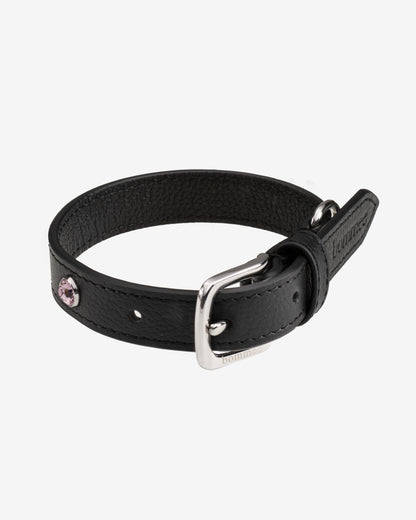 Handcrafted Leather Birthstone Collar | Black + 12 Gem Options)