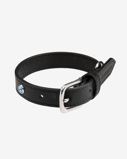 Handcrafted Leather Birthstone Collar | Black + 12 Gem Options)