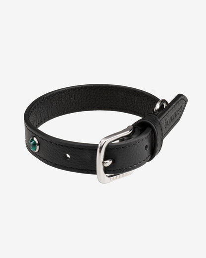 Handcrafted Leather Birthstone Collar | Black + 12 Gem Options)