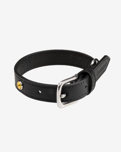Handcrafted Leather Birthstone Collar | Black + 12 Gem Options)