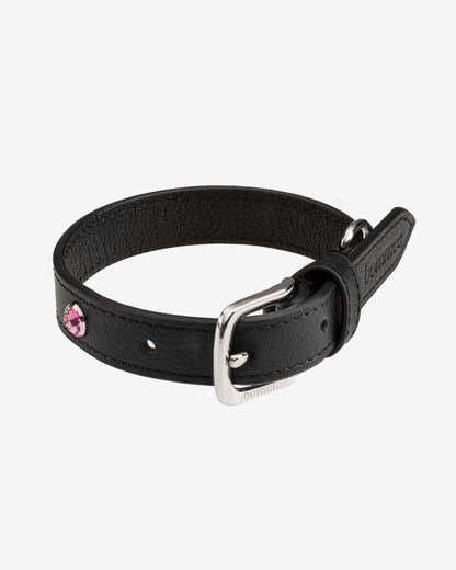 Handcrafted Leather Birthstone Collar | Black + 12 Gem Options)