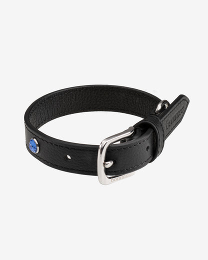 Handcrafted Leather Birthstone Collar | Black + 12 Gem Options)