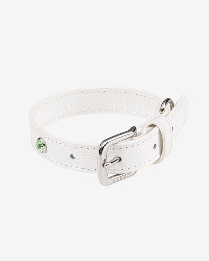 Handcrafted Leather Birthstone Collar | White + 12 Gem Options