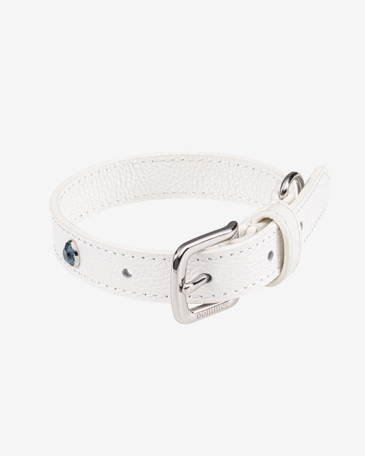 White Leather Lovee Birthstone Collar | December