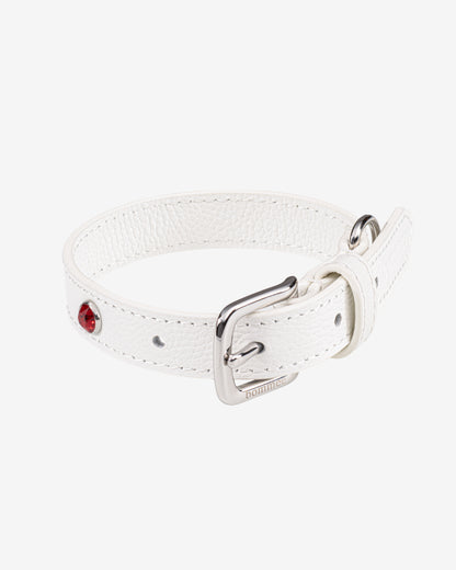 Handcrafted Leather Birthstone Collar | White + 12 Gem Options