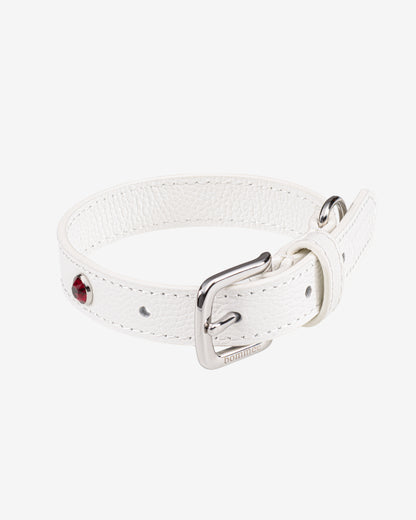 Handcrafted Leather Birthstone Collar | White + 12 Gem Options