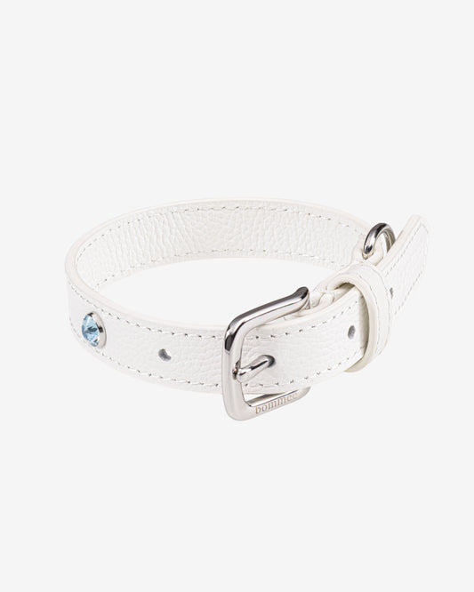 White Leather Lovee Birthstone Collar | March