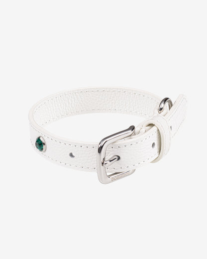 Handcrafted Leather Birthstone Collar | White + 12 Gem Options
