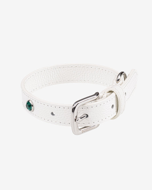 White Leather Lovee Birthstone Collar | May