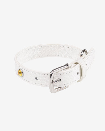 Handcrafted Leather Birthstone Collar | White + 12 Gem Options