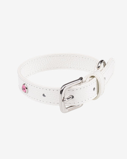 Handcrafted Leather Birthstone Collar | White + 12 Gem Options