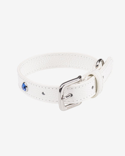Handcrafted Leather Birthstone Collar | White + 12 Gem Options