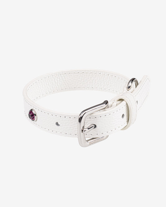 White Leather Lovee Birthstone Collar | February